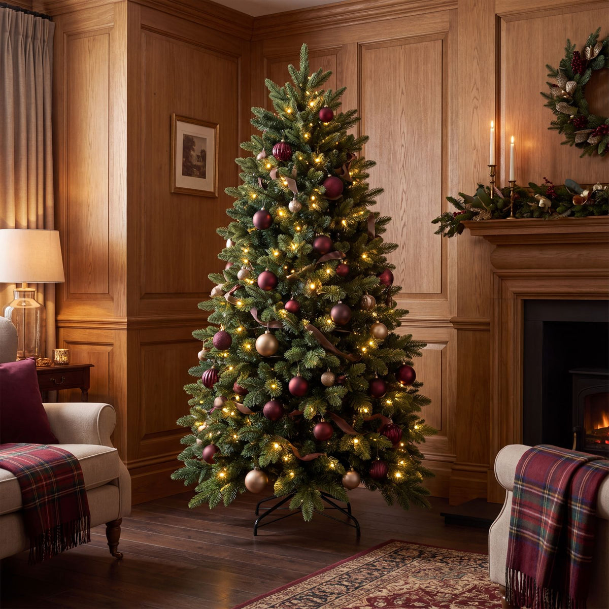Artificial Christmas Tree (6ft/180cm) – Realistic Fir - LED Lights Included