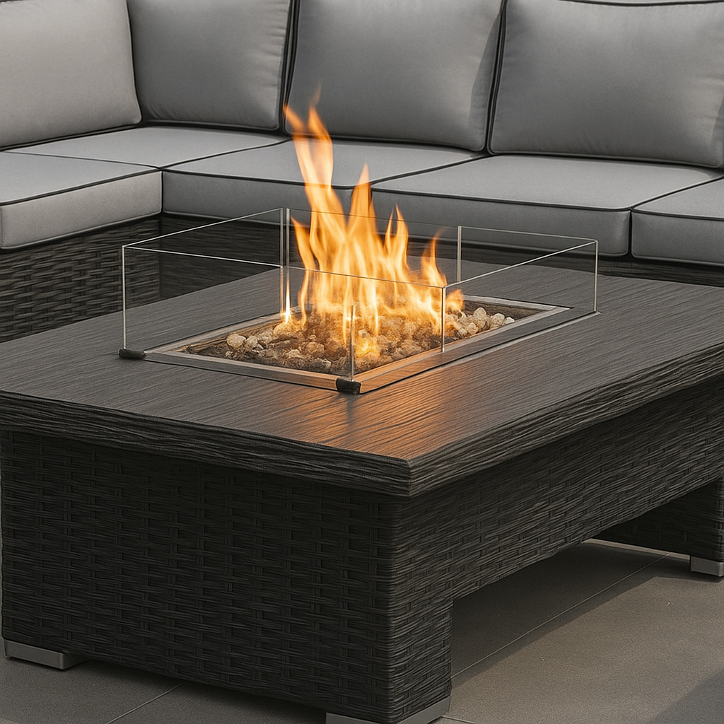 The Luxury Buckingham Rattan Fire Pit Corner Sofa Set + 2 Stools