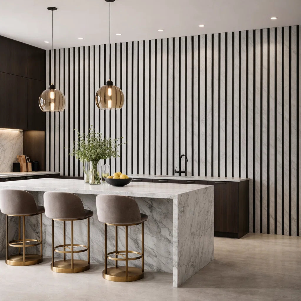 Premium Thick Slat Large Wall Panel 280cm x 60cm (Grey Marble)