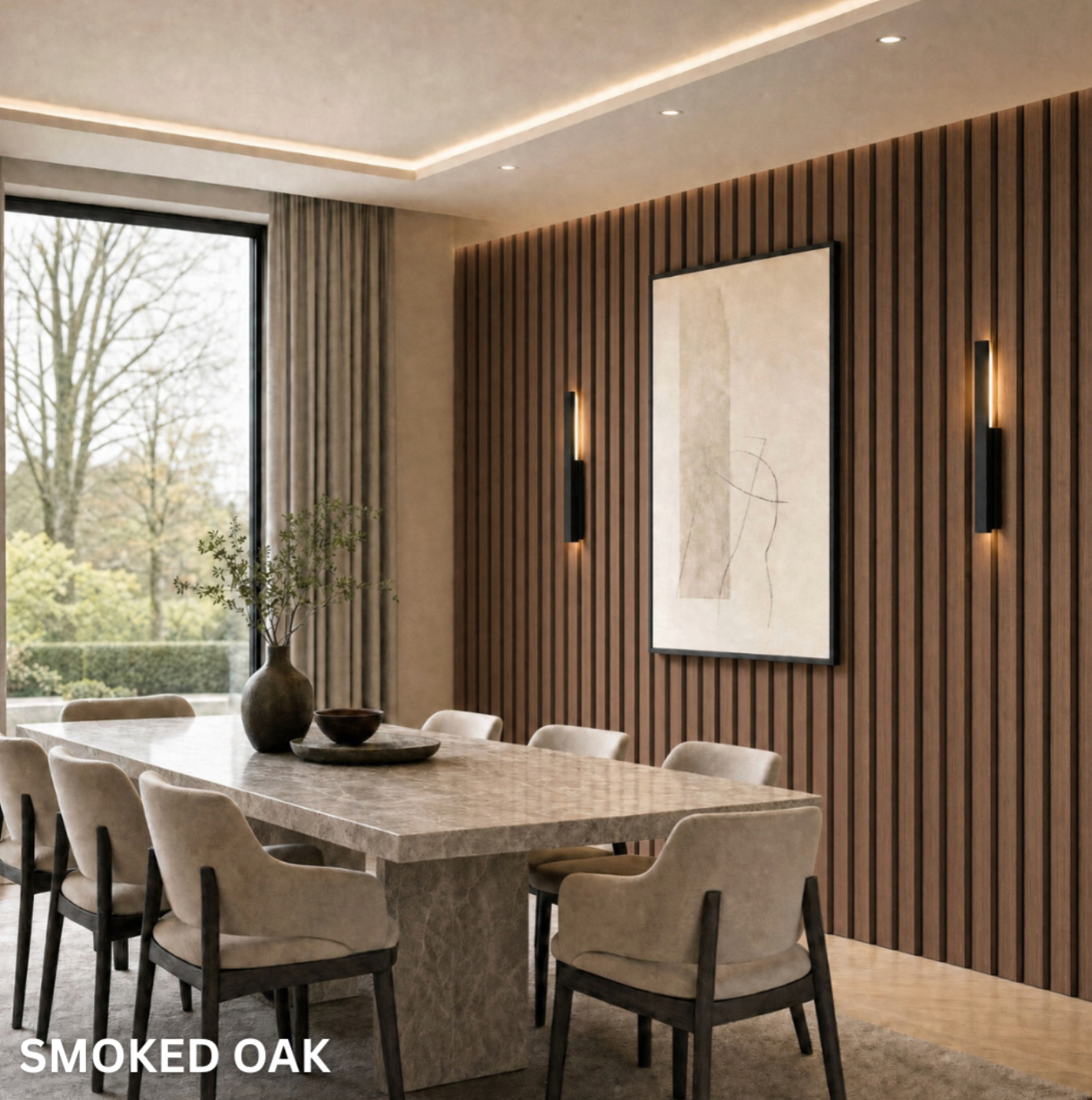 Premium Acoustic Slatted Wall Panel 240cm x 60cm - Smoked Oak - (50mm thickness)