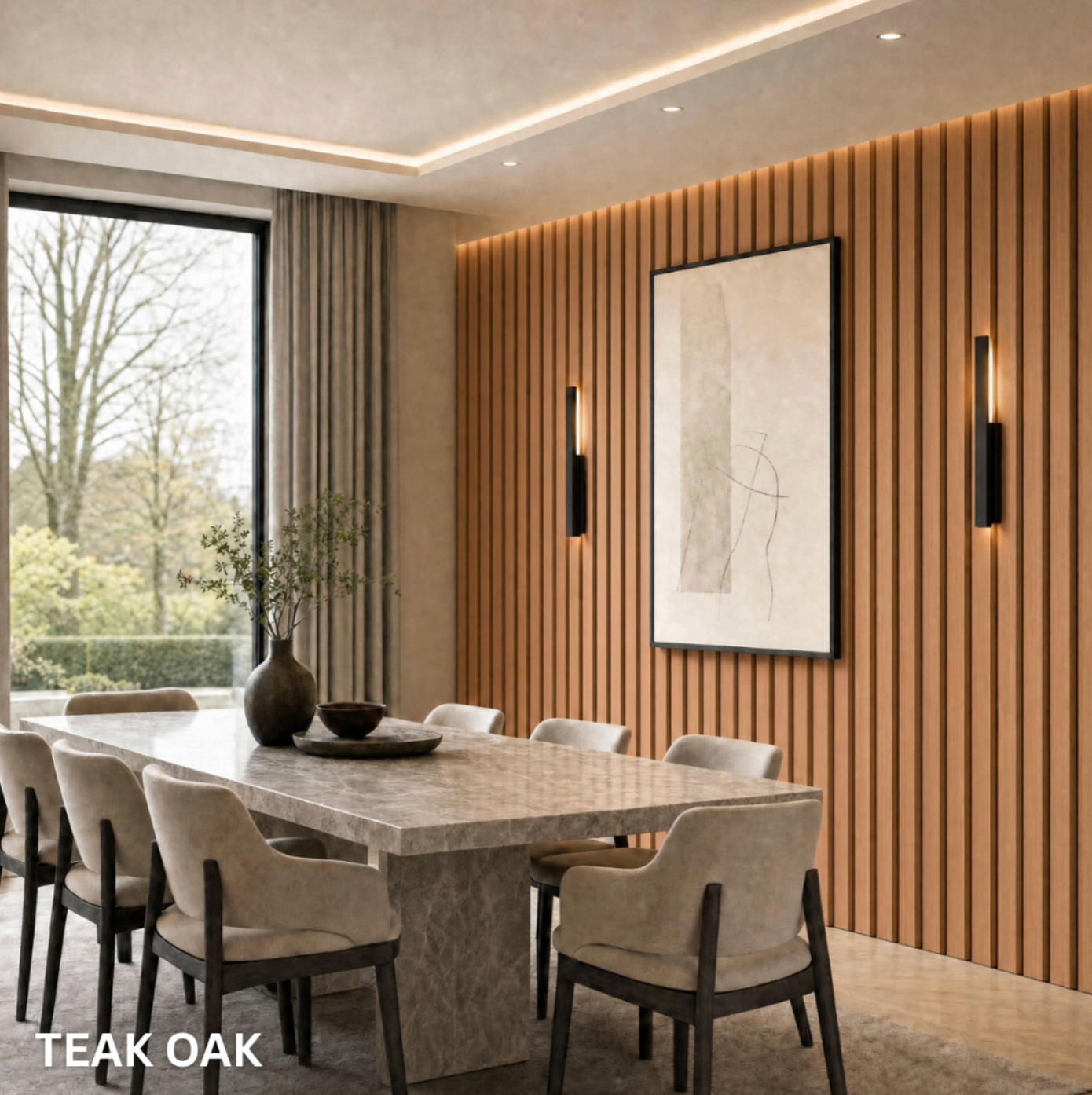 Premium Acoustic Slatted Wall Panel 240cm x 60cm - Teak Oak - (50mm thickness)