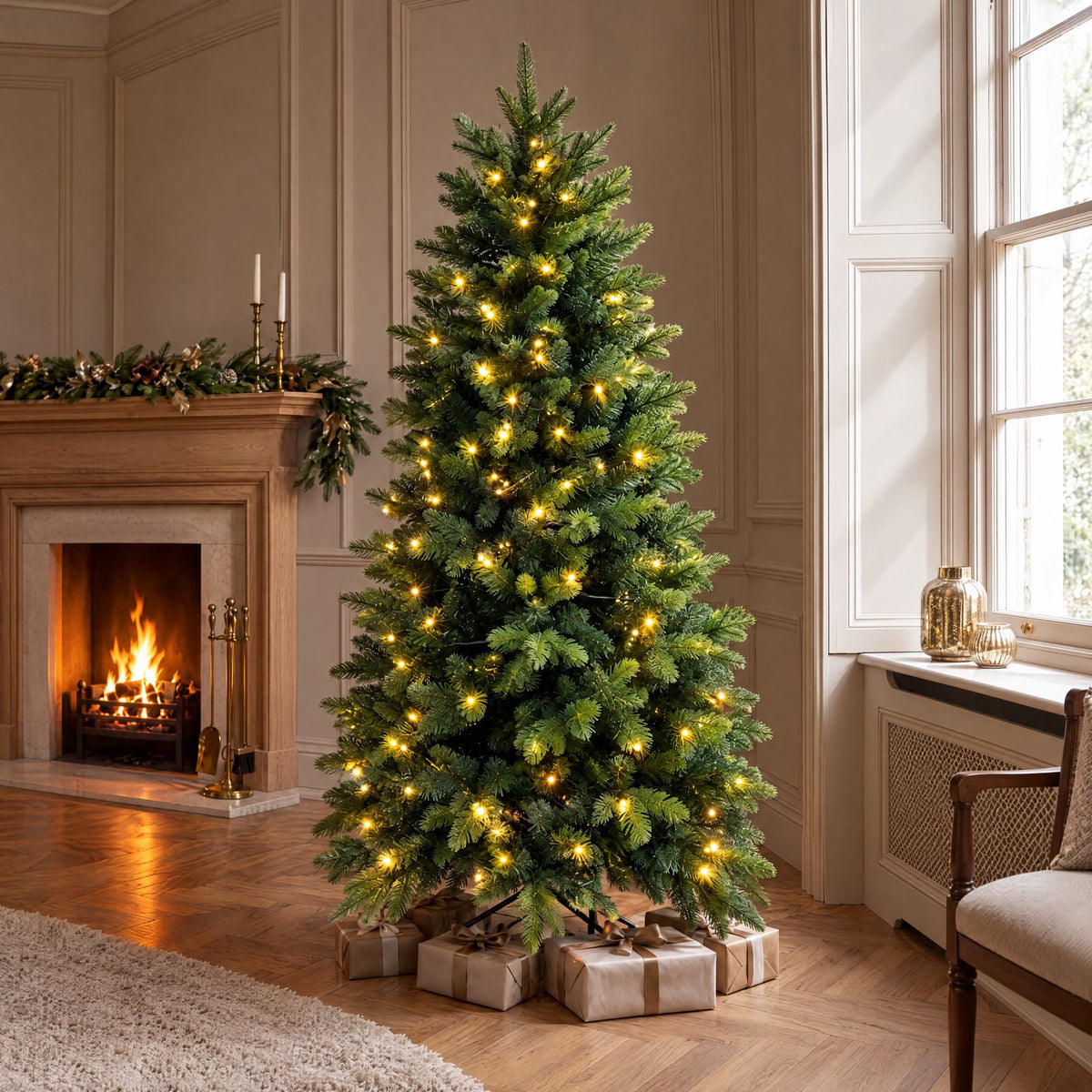 Artificial Christmas Tree (6ft/180cm) – Realistic Fir - LED Lights Included