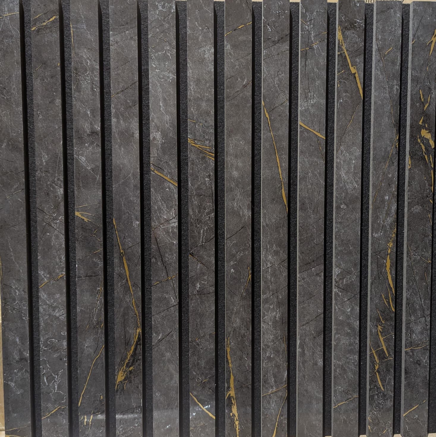 Premium Thick Slat Large Wall Panel 280cm x 60cm - Black & Gold Marble