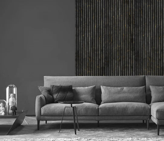 240cm x 60cm Acoustic Slatted Wall Panel Black & Gold Marble