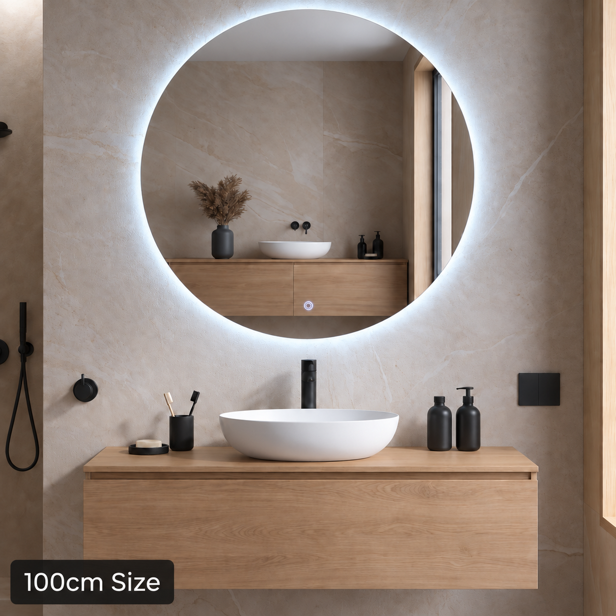 Premium Round Backlit LED Mirror – Touch Control - (Multiple Sizes)