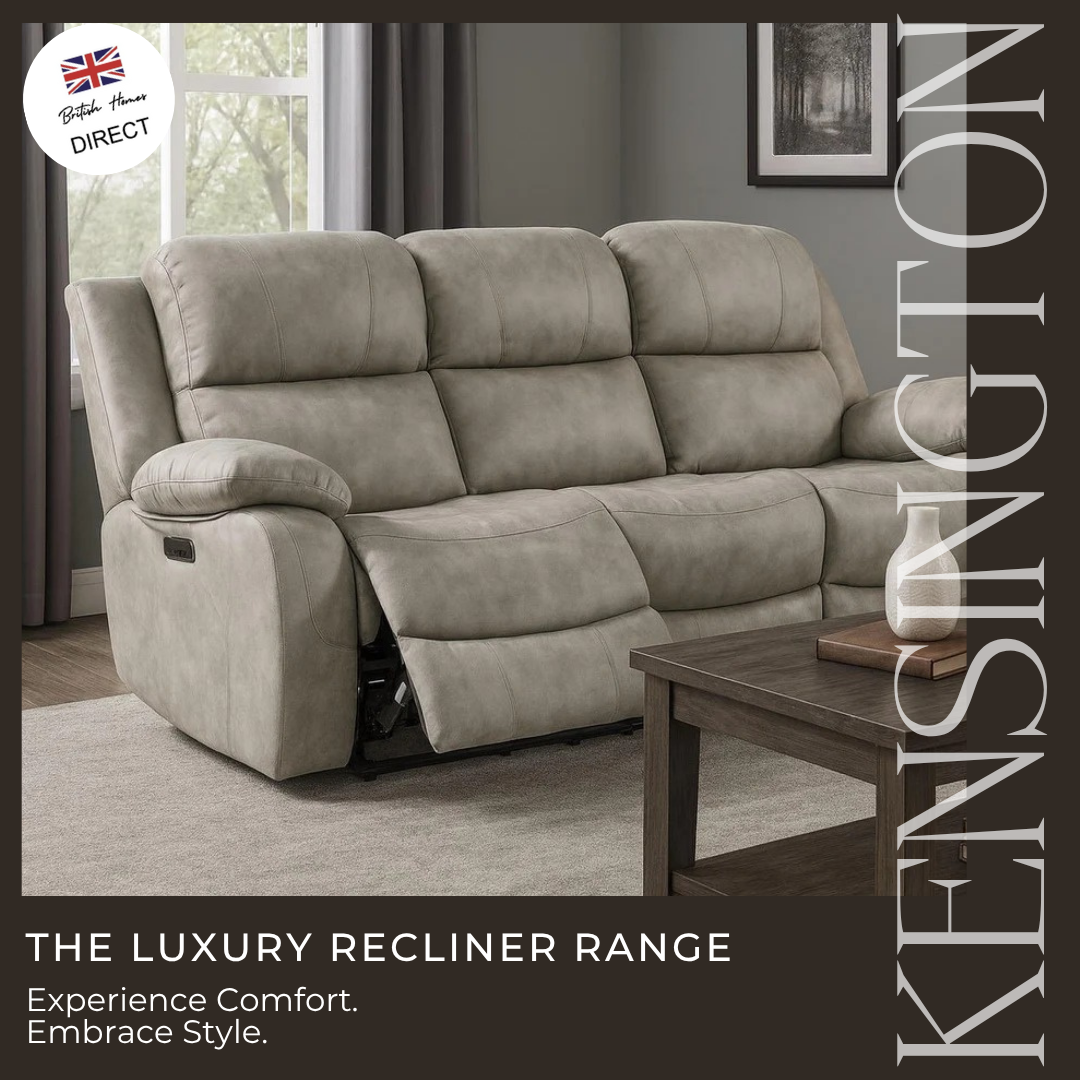 The Luxury Kensington Light Grey Manual Recliner Sofa Range