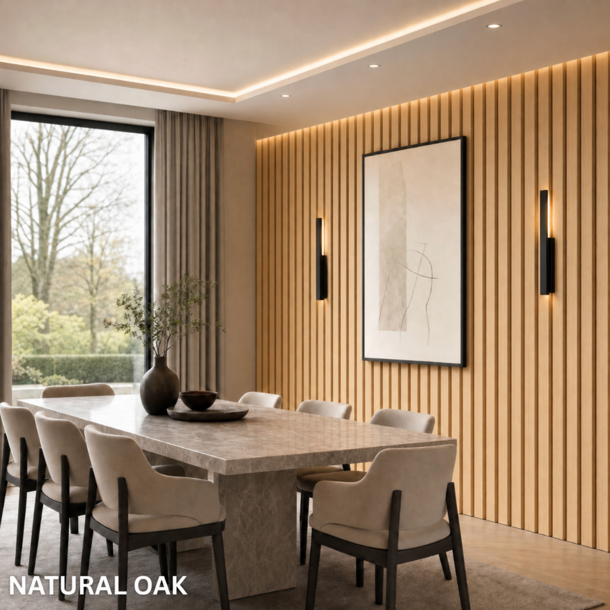Premium Acoustic Slatted Wall Panel - 240cm x 60cm - 50mm Wide Slats (Multiple Colours)