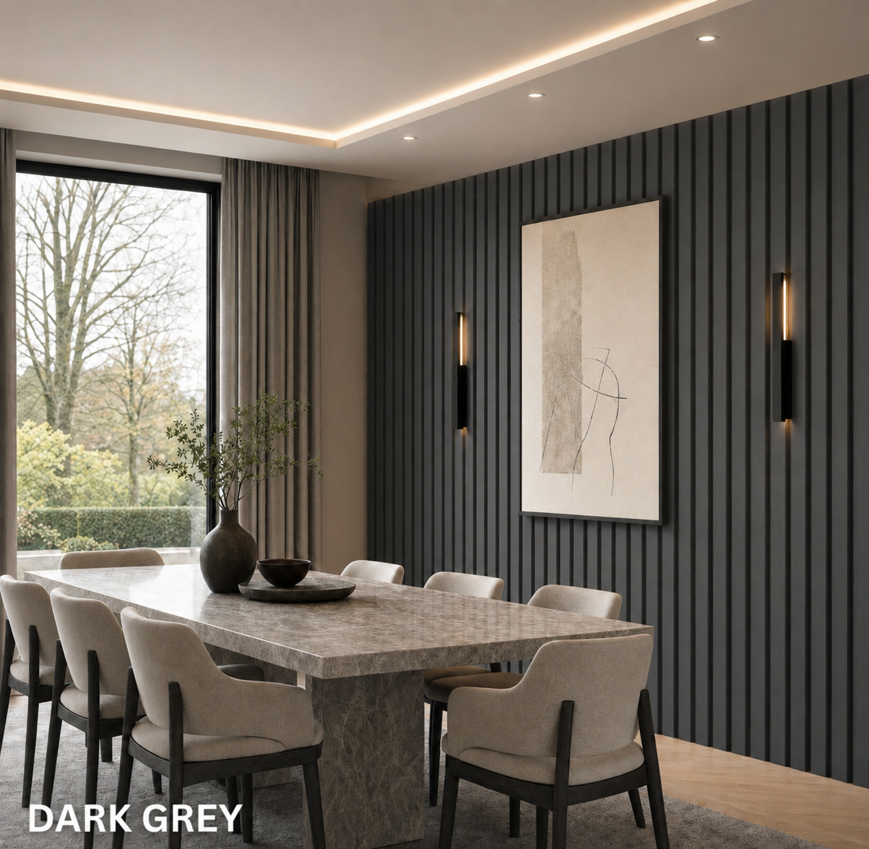 Premium Acoustic Slatted Wall Panel 240cm x 60cm - Dark Grey - (50mm thickness)