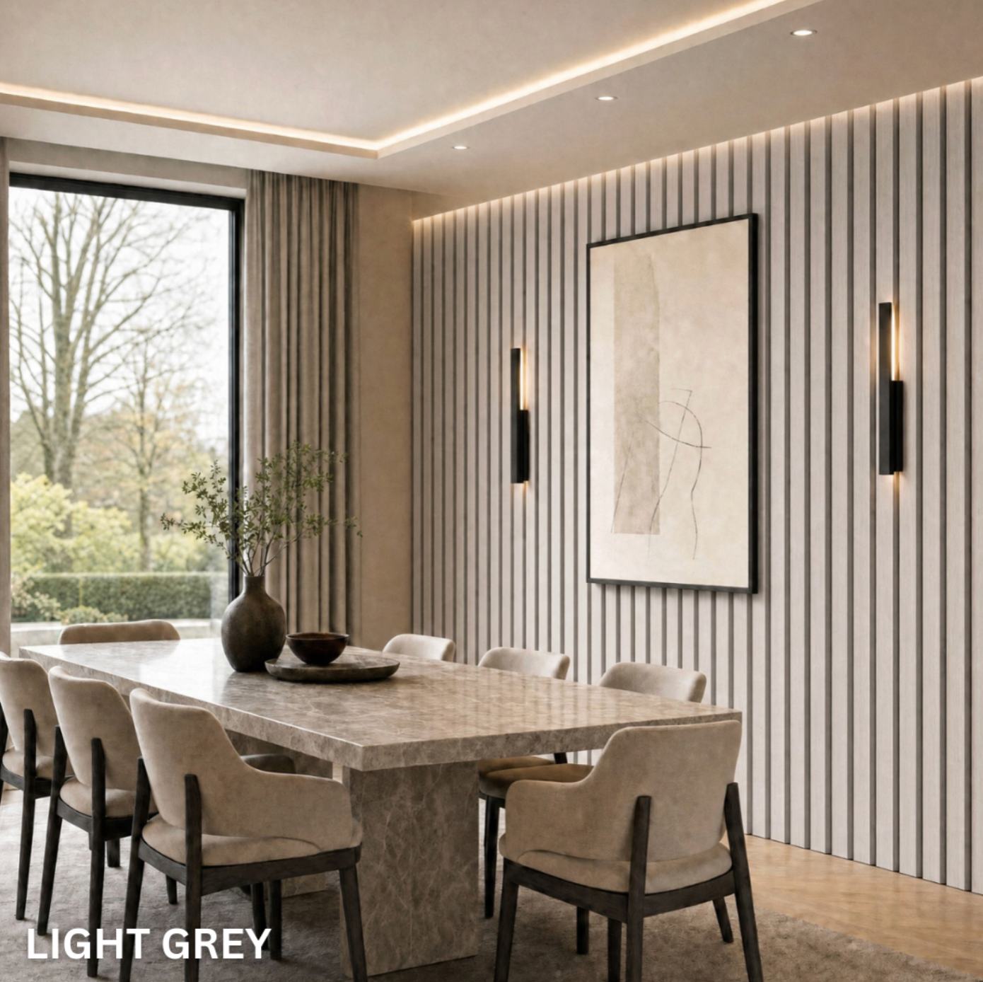 Premium Acoustic Slatted Wall Panel 240cm x 60cm - Light Grey - (50mm thickness)