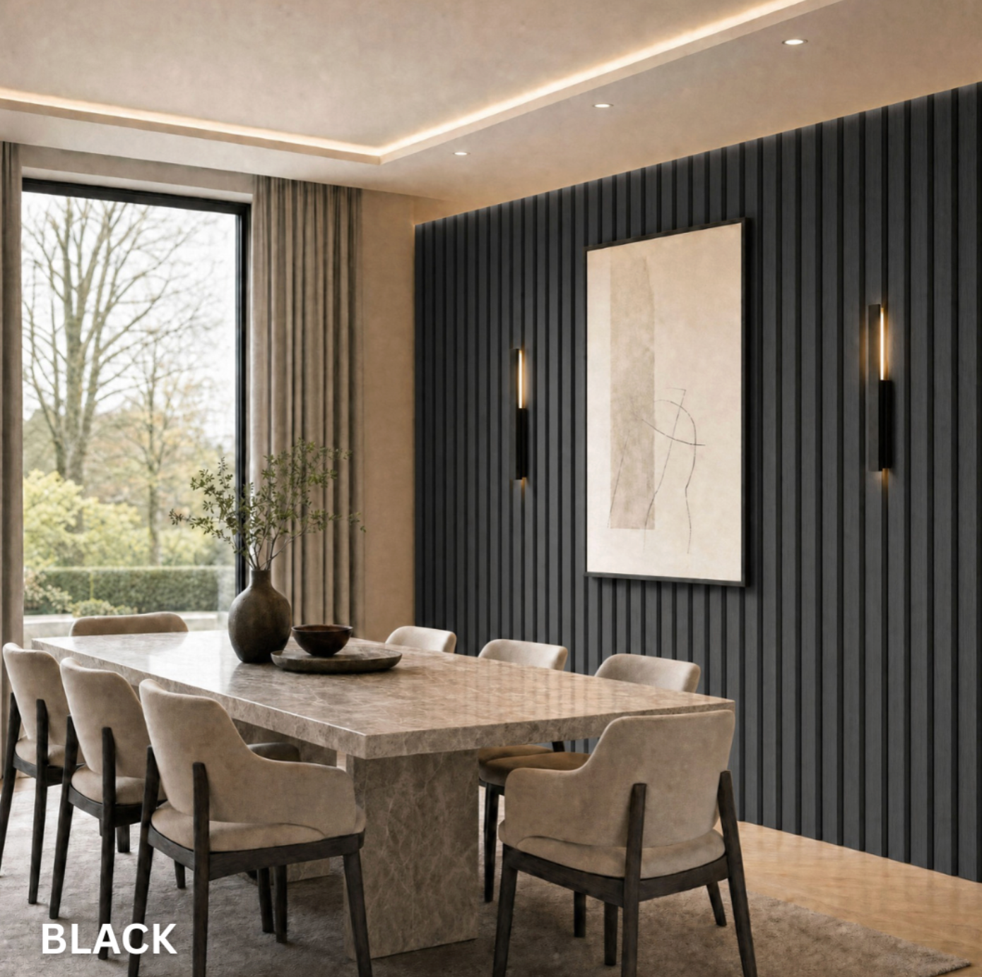 Premium Acoustic Slatted Wall Panel 240cm x 60cm - Black - (50mm thickness)