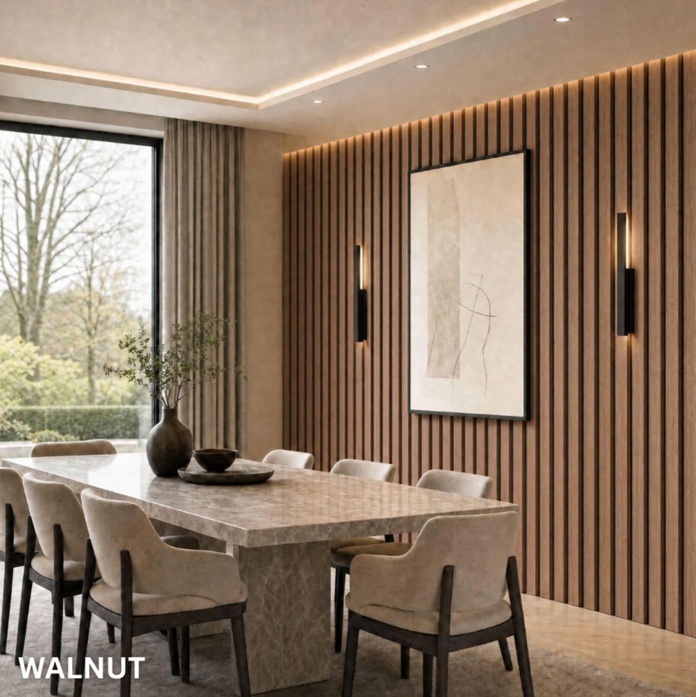 Premium Acoustic Slatted Wall Panel 240cm x 60cm - Walnut - (50mm thickness)