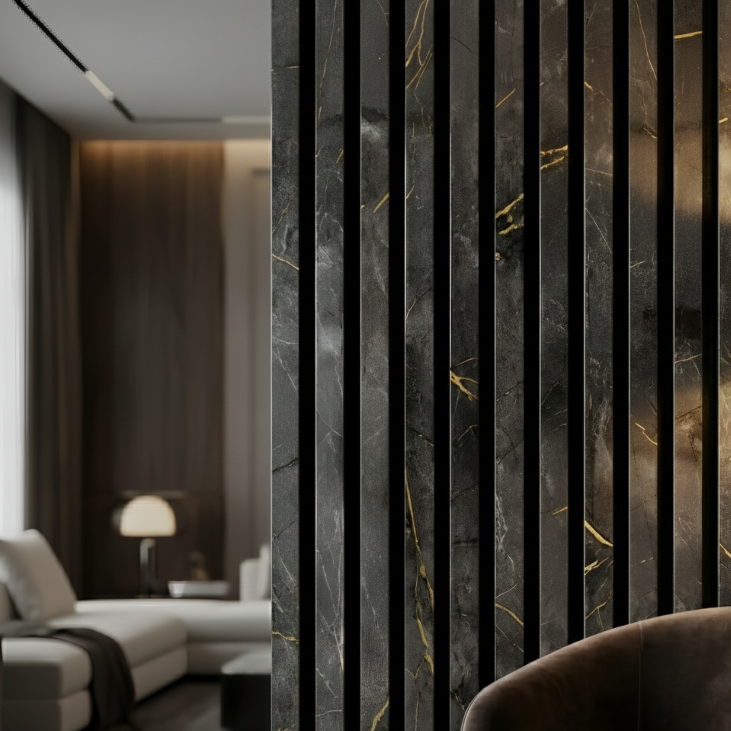 Premium Thick Slat Large Wall Panel 280cm x 60cm (Black & Gold Marble) - 35mm thickness