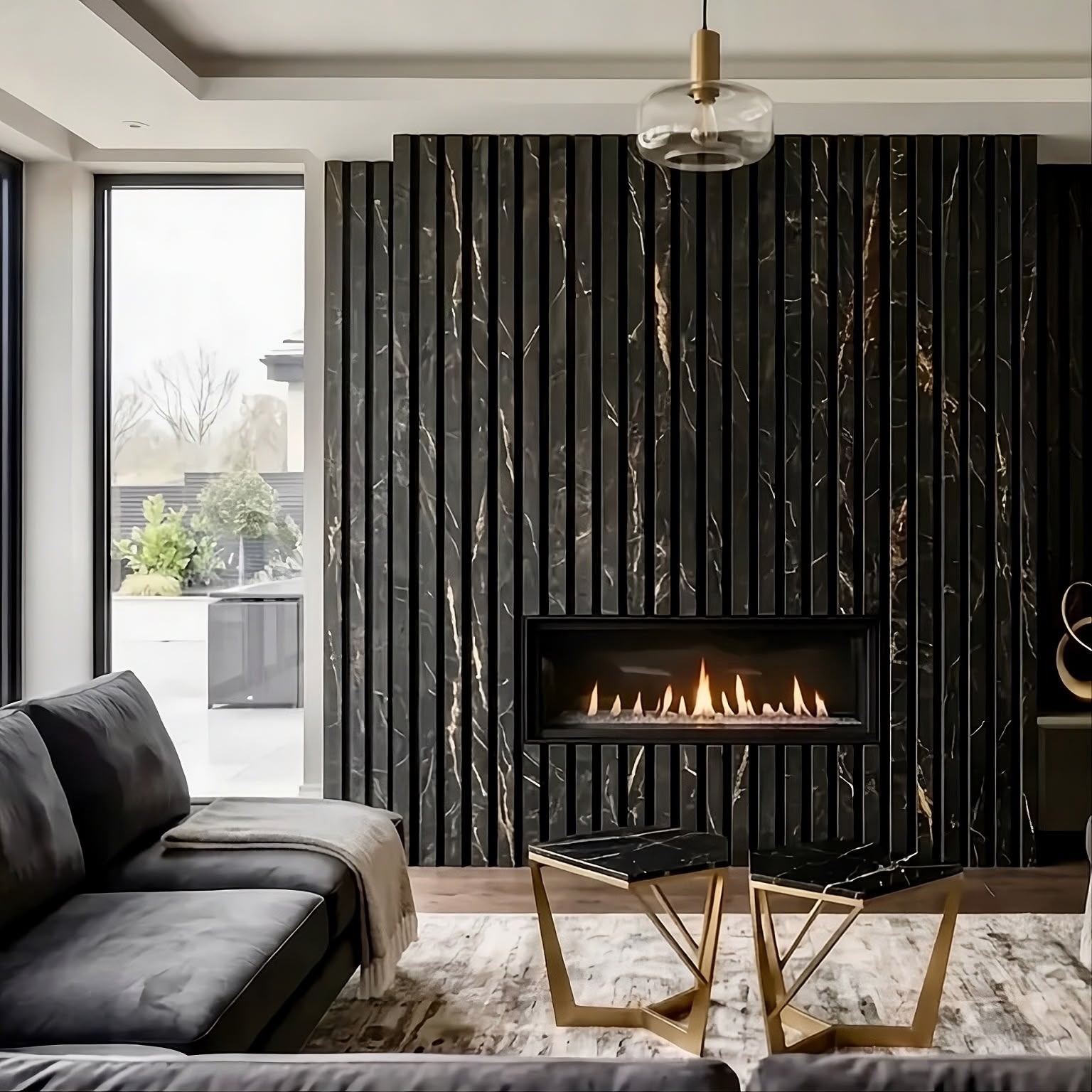 Premium Wall Panel 240cm x 60cm - 35mm Width - Black & Gold Marble